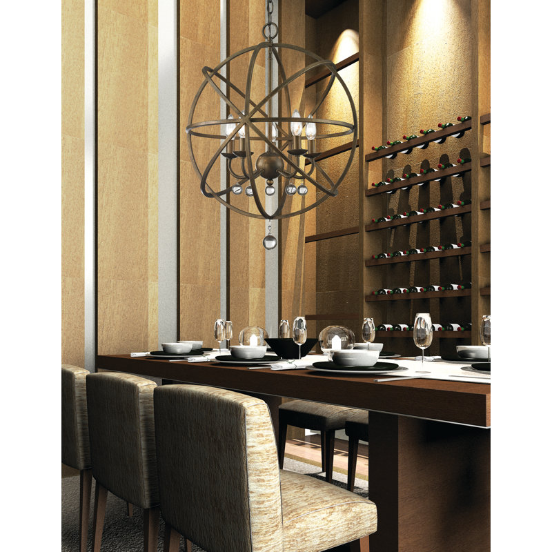 Lustre en forme de globe 5 lumières de style bougie Berdina, Bronze doré