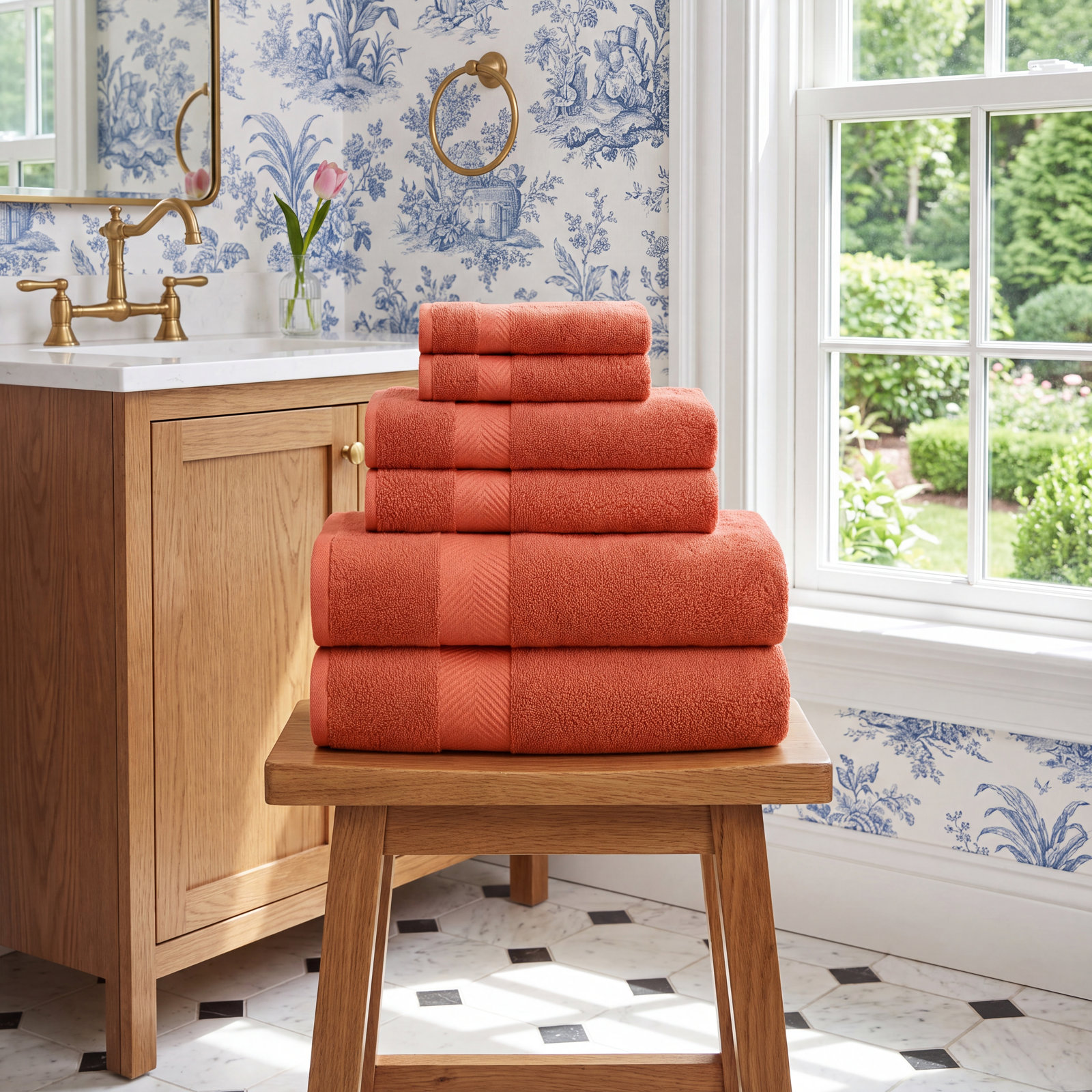 Hamachi 6-Piece Cotton Towel Set, Brick, 6 Piece Towel Set