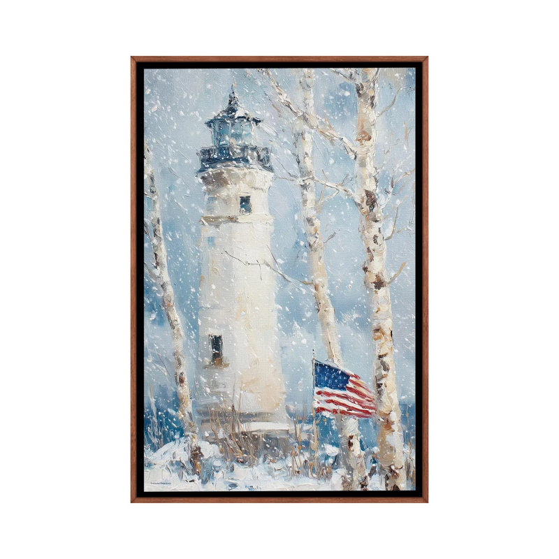 Phare d'hiver - reproduction d'art murale - toile encadrée, 60" x 40", Framed Canvas, Brun