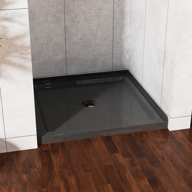36" L X 36" W Square Shower Base Pan No Threshold White Acrylic Center Drain, Non-Slip Design