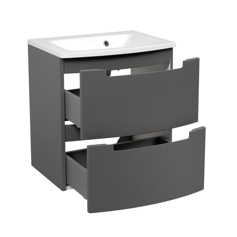 Pangburn 26.3'' Single Bathroom Vanity with Acrylic Top with Mirror, Grey Matt