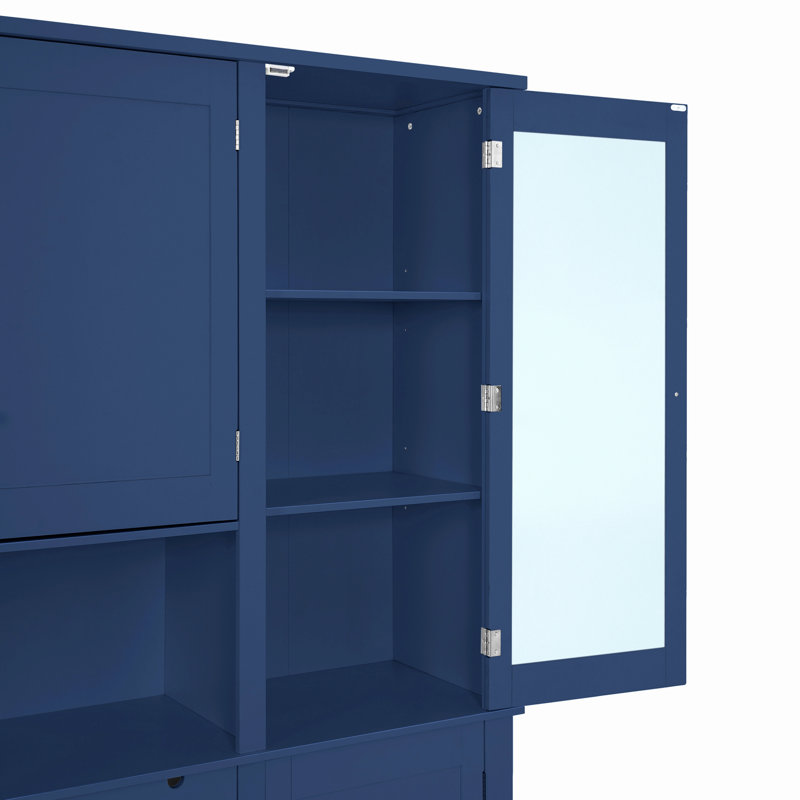 Grande armoire de cuisine avec huche, tiroirs et tablettes réglables Nelson, Bleu