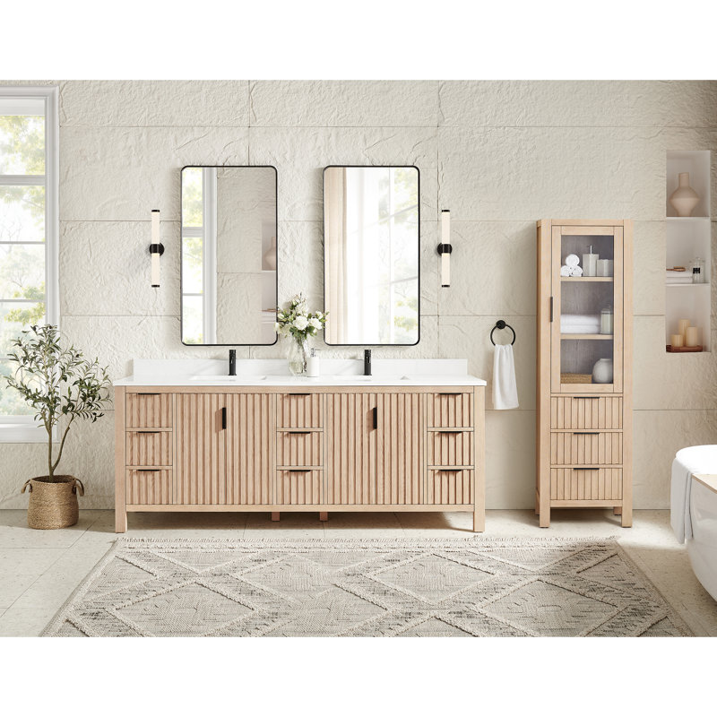 Dessus de meuble-lavabo double 84 po Charnley, Chêne naturel vieilli / noir mat