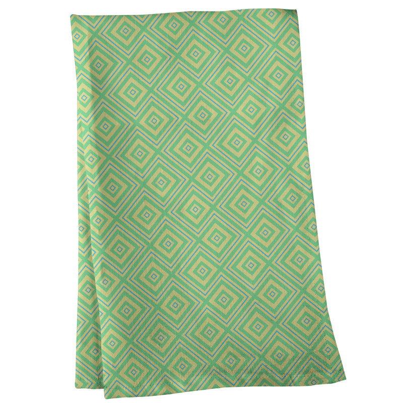 Serviette de thé carrée en treillis, Sergé de coton, Vert