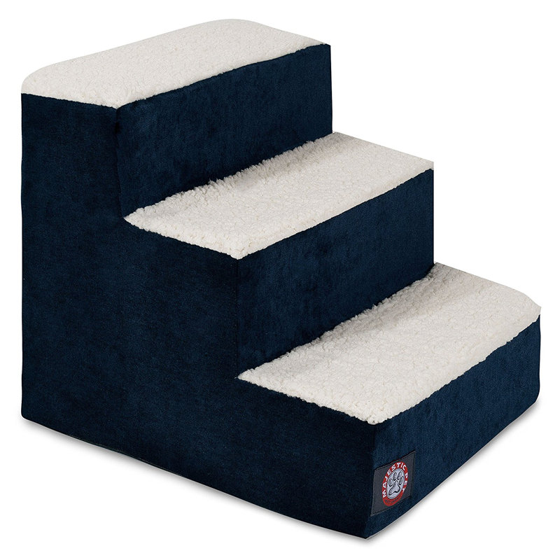 Vintage Gray 3-Step Pet Stairs with Cushioned Steps