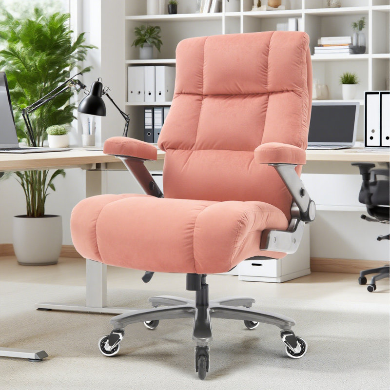 Saterfiel 600lbs Big and Tall Fabric Office Chair Executive Ergonomic Desk Chair with adjustable Flip Up Arms, Pink