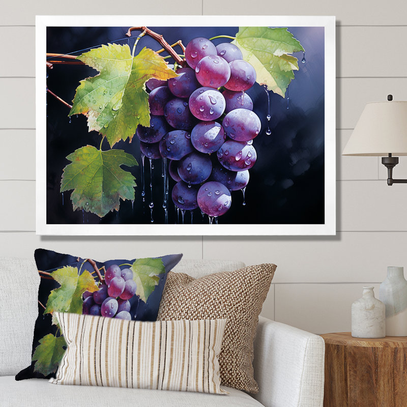 Raisins grâce sur toile, H 16 po x l 32 po x P 1 po, Cadre simple blanc