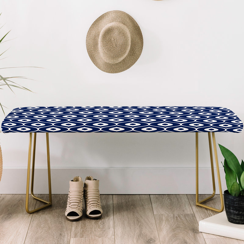 Faux Leather Upholstered Bench, Leena Navy/Gold Aston/Ikat