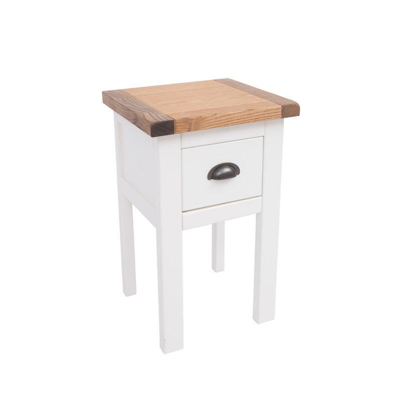 Hindsville 35 cm W Bedside Table, White/Walnut/Matte Black