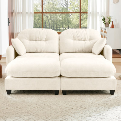 Canapé modulaire beige à 2 places nuage, tissu chenille, dossier plissé, éponge à haute résilience, canapé modulaire facile à installer et flexible en beige, conception ergonomique, coussins décoratifs souples