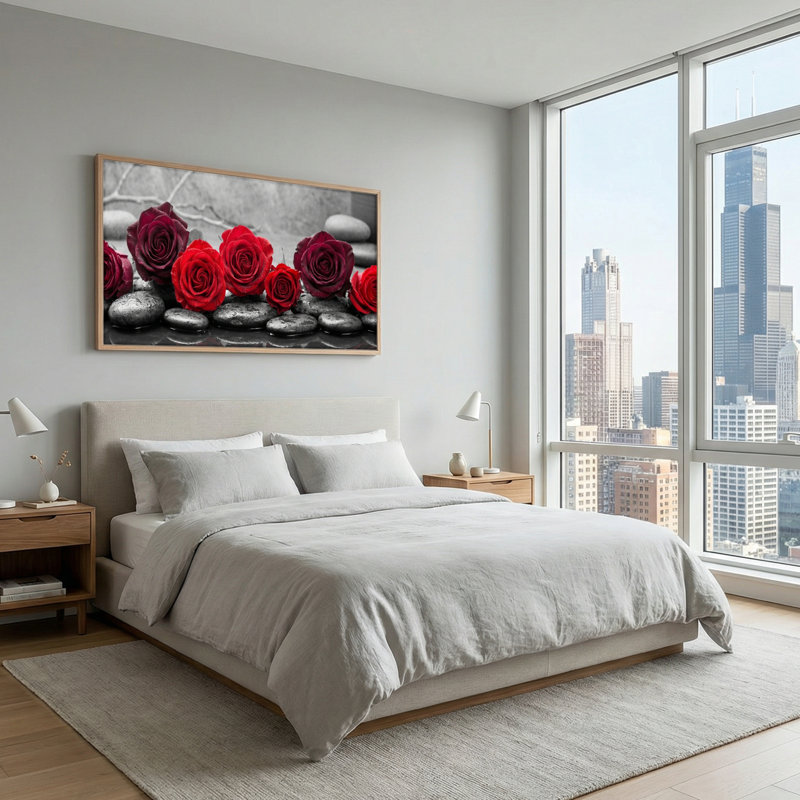 Ensemble de 1 tableau sur toile « Roses rouges », L 40 po x H 20 po, Naturel