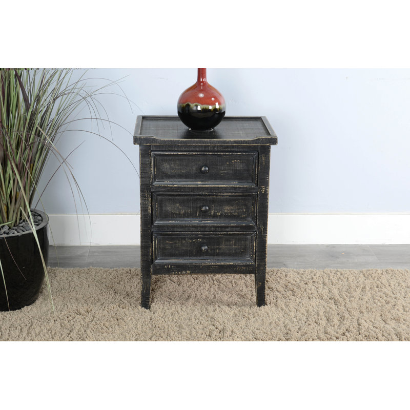 Komor Solid Wood End Table, Black Sand