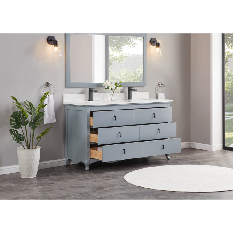 60" Solid Wood Sink Vanity  With 1' Artificial Stone Top, Cadet