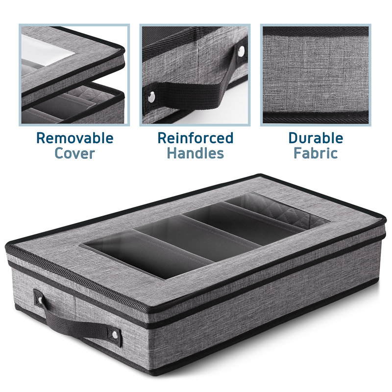 Gray Fabric Adjustable Flatware Storage Box with Padded Dividers