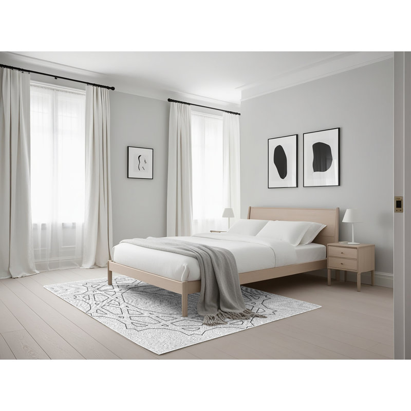 Tapis noir/blanc cassé tissé à la machine, Rectangle 5 pi x 7 pi