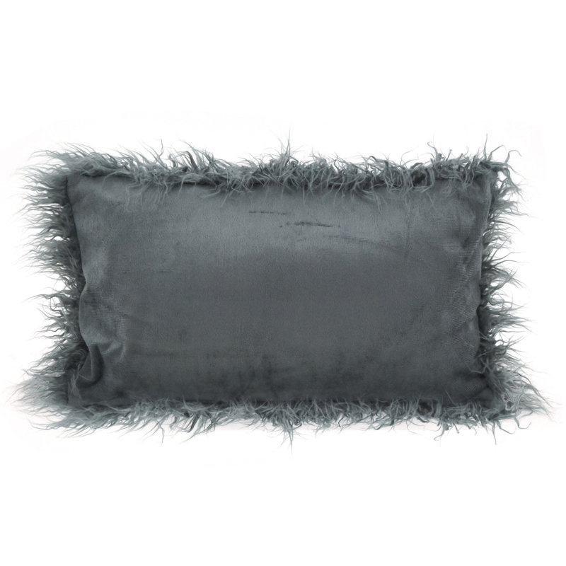 Faux Fur Throw Pillow, Black, 12"H x 20"W