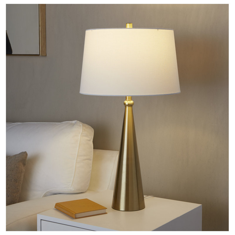 Lampe de table contemporaine en métal de 76 cm (30 po) avec revêtement en lin doré et blanc - Paquet de 2