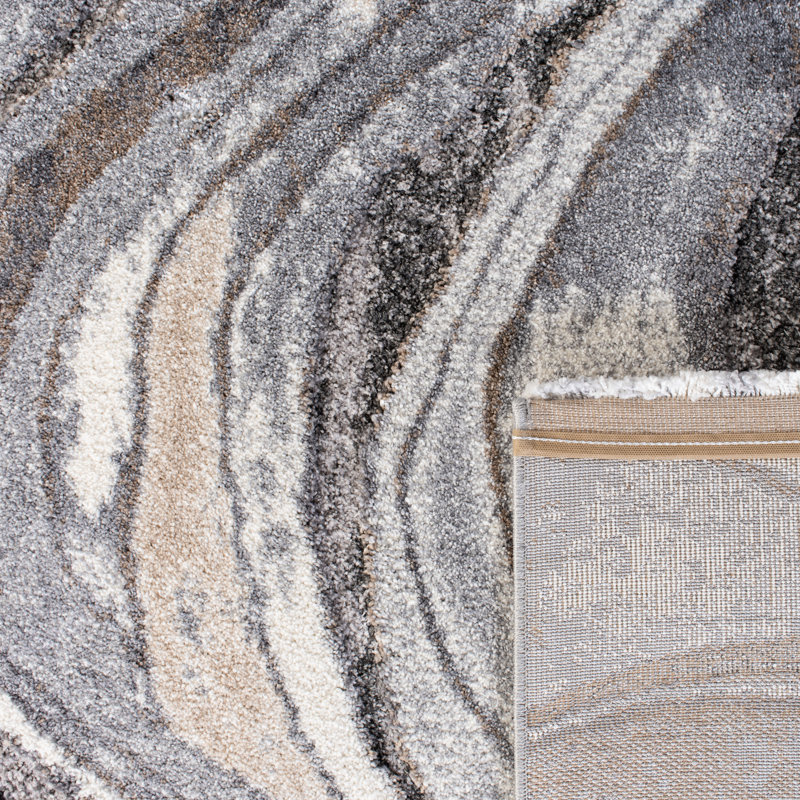 Makenna Abstract Gray/Beige/Brown Area Rug, Round 6'7"