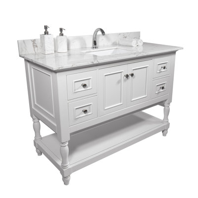 Montary 43x22 inch bathroom stone vanity top  engineered stone carrara white marble color with rectangle undermount ceramic sink