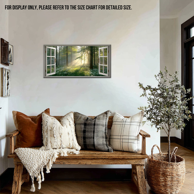  «Scenic Forest», impression murale sur toile encadrée avec fenêtre ouverte au printemps, image sereine en bois pour une œuvre d'art de salon nature, 20 x 40 po