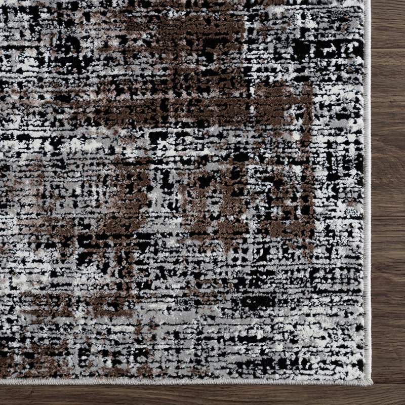 Tapis abstrait brun tissé à la machine, Rectangle 9 pi 8 po x 13 pi 2 po