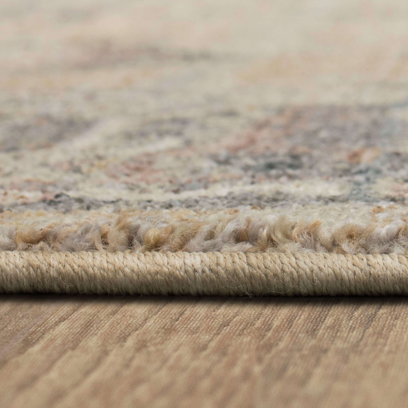 Echo Damask Beige and Gray Synthetic Rectangular Rug