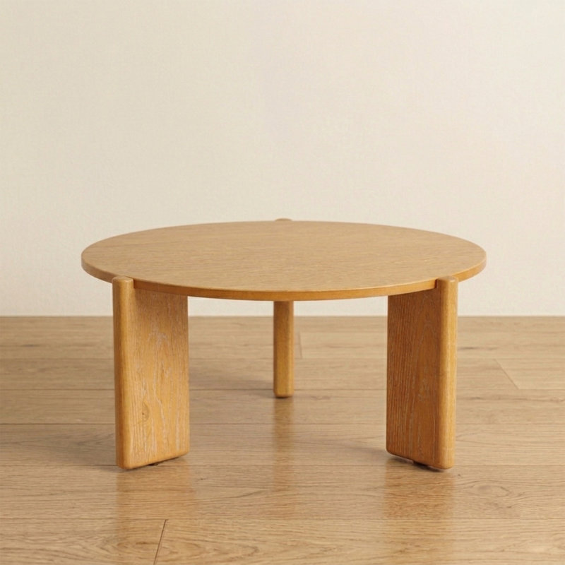 Claremont Solid Rubberwood Coffee Table for Living Room, Wood Round Tea Table with Solid Legs for Bedroom, Natural Wood