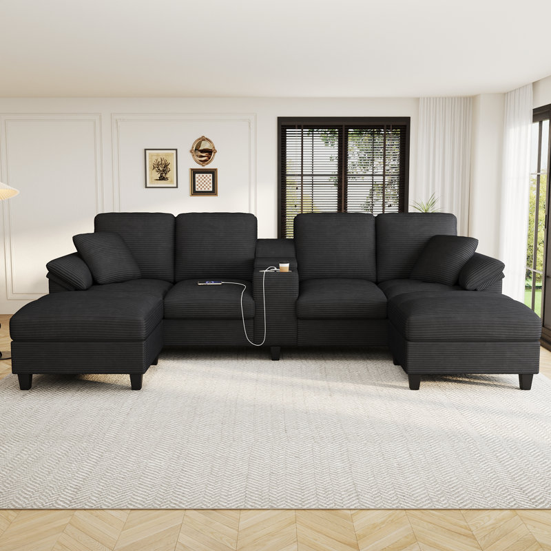 Canapés modulaires spacieux en forme de U avec velours côtelé pour le divertissement familial