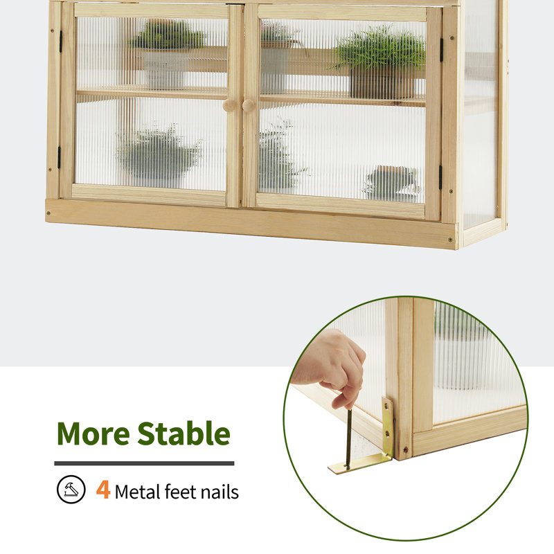Natural Fir Wood 2-Tier Cold Frame Garden Greenhouse