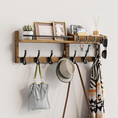 Wall Mounted Coat Rack with Shelf, Heavy Duty Hooks and Key Holder for Entryway