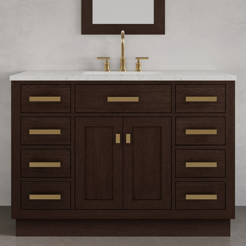 Chestnut 48" Carrara White Marble Countertop Bath Vanity with Mirror, Brown Oak