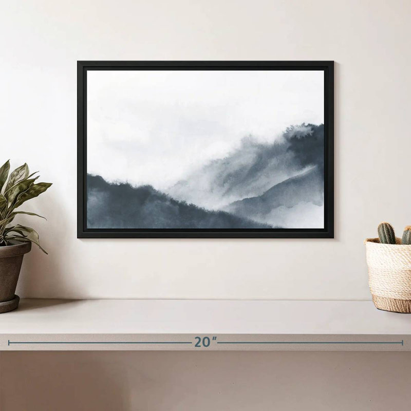 Misty Mountains en gris, Cadre flottant noir, 13 po x 9 po