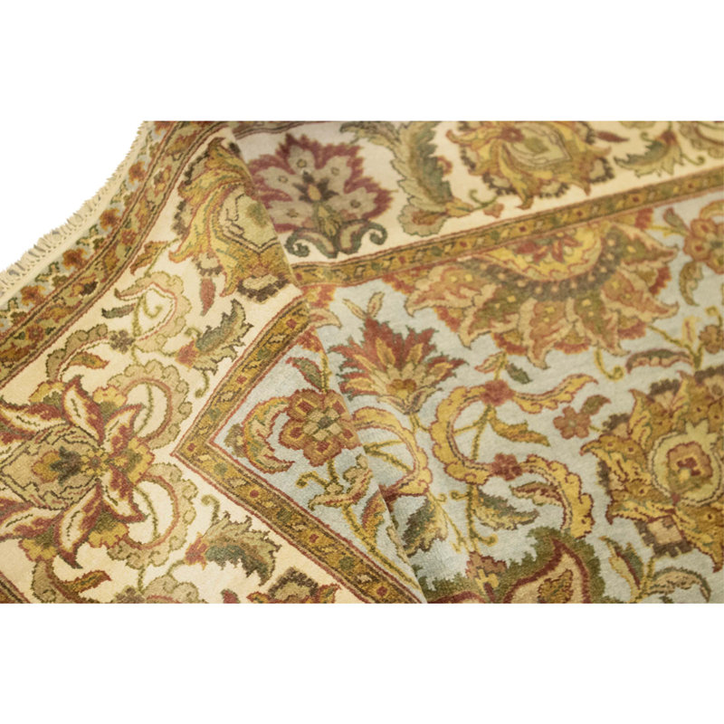 Hand Knotted Wool Oriental Area Rug in Light Blue And Ivory