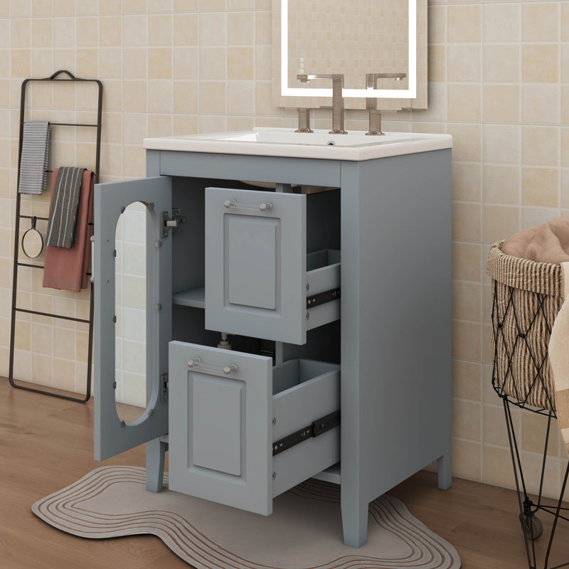 Meuble-lavabo 24 po avec deux tiroirs, une porte et une tablette réglable, Gris