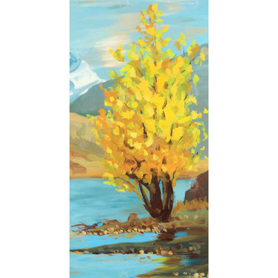 Yellow tree and reflection - 15.75"x31.50" Desk mat