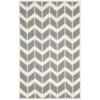 Ellicott Chevron Handmade Tufted Wool Dark Gray/Ivory Area Rug -  George Oliver, 1D776454E7554D7BA83371766E126251