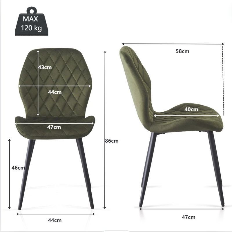 Norred Velvet Dining Chairs Upholstered seat, Sage Green