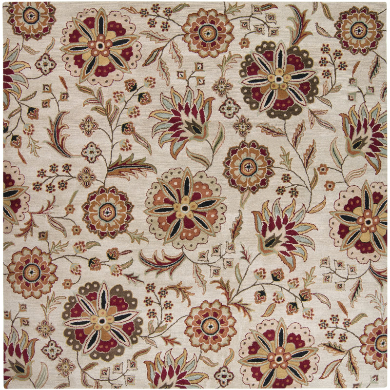 Elsberry Hand Tufted Wool Floral Indoor Rug, Square 4'