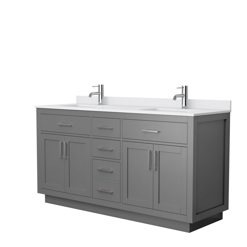 Beckett TK 66'' W Double Vanity, Dark Gray, Brushed Nickel, White Cultured Marble