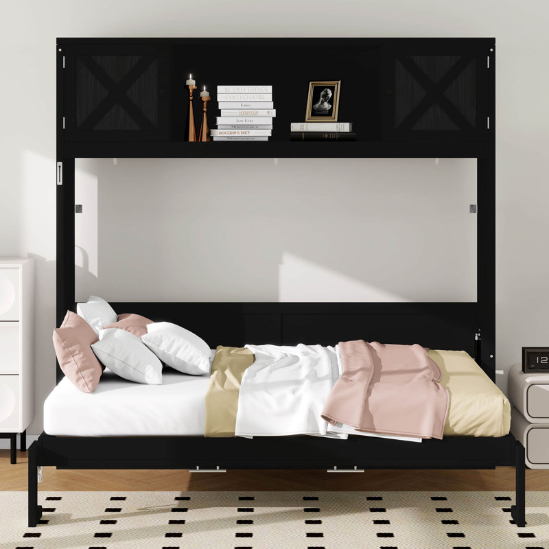 Grand lit escamotable avec commode avec tablette de rangement et porte intégrée, commode escamotable escamotable horizontale escamotable