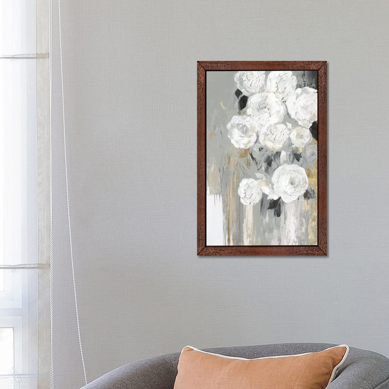 Cascading Grey by Asia Jensen - Floater Frame Painting on Canvas, Brown Framed, 66.04 cm H x 45.72 cm W