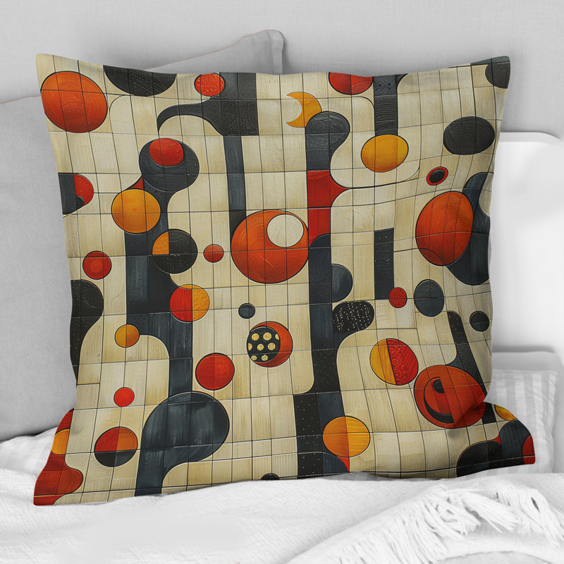 Coussin décoratif moderne à formes géométriques orange et jaune IV, H 16 po x l 16 po
