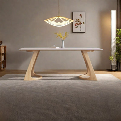 Table en pierre frittée avec base en bois de frêne massif