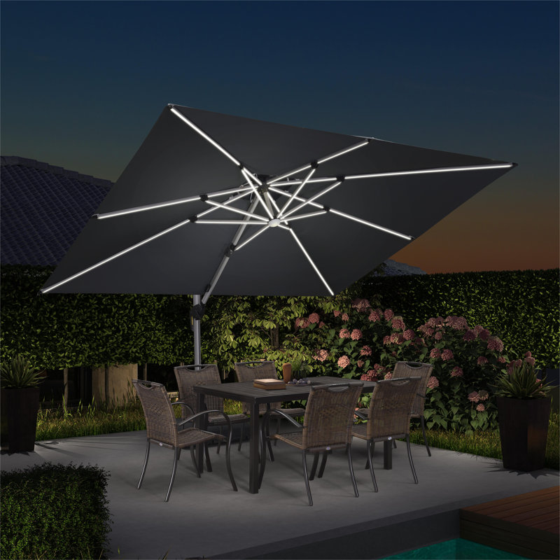 Parasol en porte-à-faux rectangulaire avec lumières solaires 9 pi x 12 pi Gira, Noir