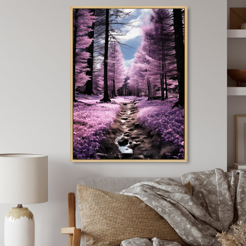Sentier de forêt mauve - impressions sur toile, paysage et nature, H 32 po x l 24 po x P 1 po, Cadre naturel flottant