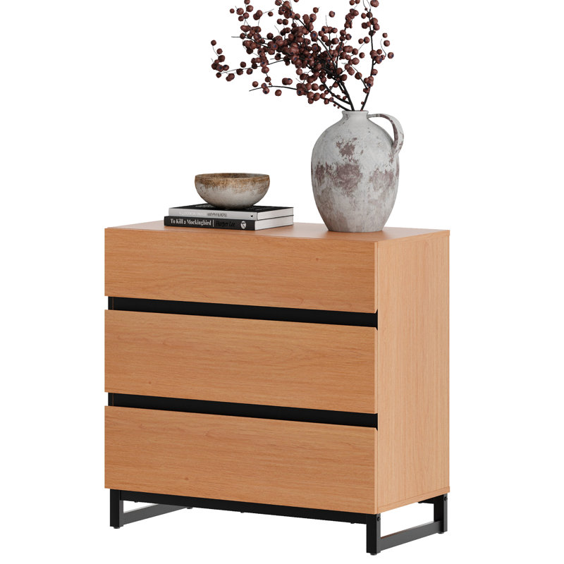 Table de chevet avec 3 tiroirs pour la chambre à coucher, table de chevet moderne avec pieds carrés en fer noir, table d'appoint en bois rustique pour le salon, chêne clair