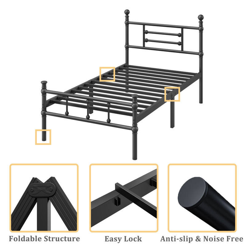 40" Heavy Duty Metal Bed Frame, No Box Spring Needed, Noise Free, Twin