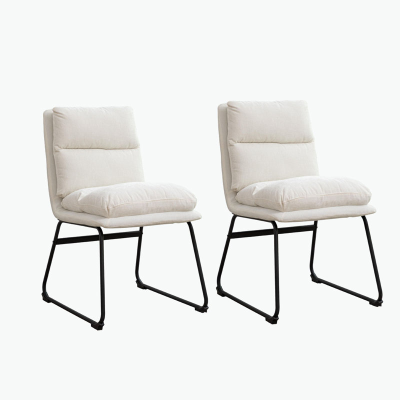 Faux Leather Upholstered Dining Chairs, Set of 2, White Fabric