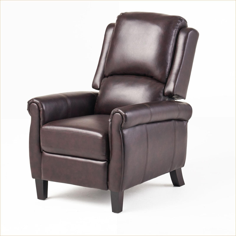  Faux Leather Pushback Recliner Club Chair, Compact Luxury Warm Red Single Recliner for Living Room and Bedroom