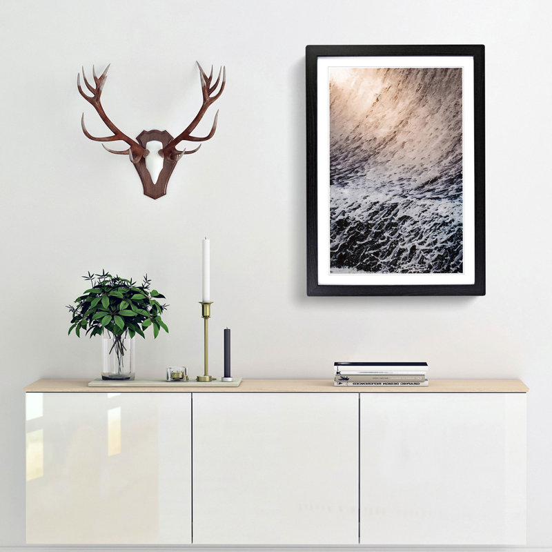 Wave Curves in Abstract - Picture Frame Graphic Art Print, 76cm H x 50cm W x 2cm D, Black